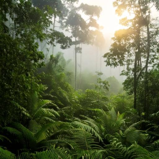 Rainforest with mist in the morning