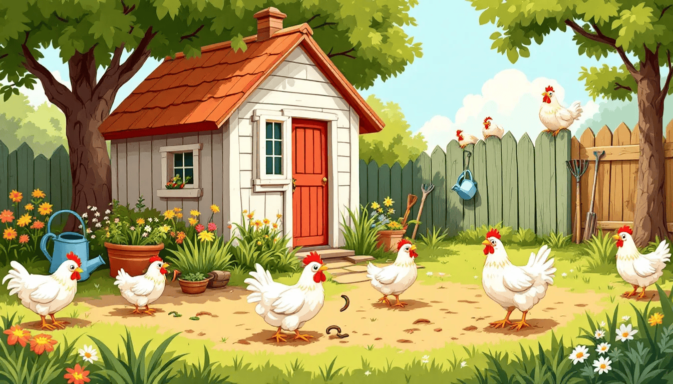 Raising Chickens for Beginners: A backyard chicken coop with several chickens roaming around, showcasing the benefits of raising backyard chickens.
